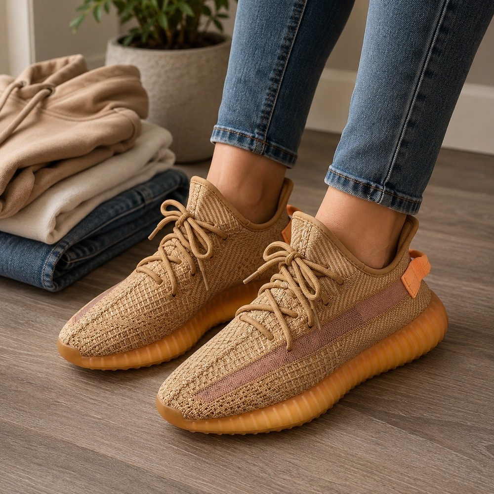 Adidas‎ Yeezy Boost 350 V2 Clay Mens Sneakers EG7490 Size 8.5 Tan Orange